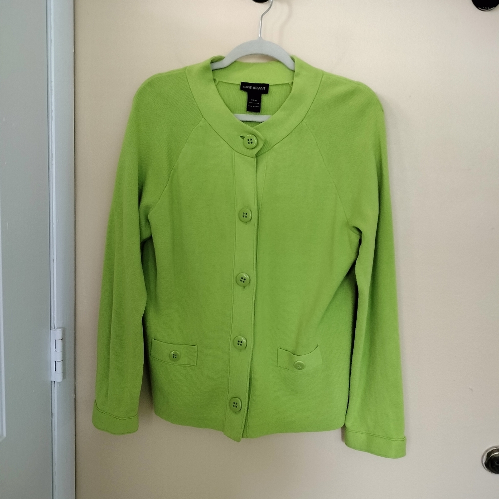 Lane Bryant 14/16 Green Button Up Knit Cotton Cardigan Office Travel Career